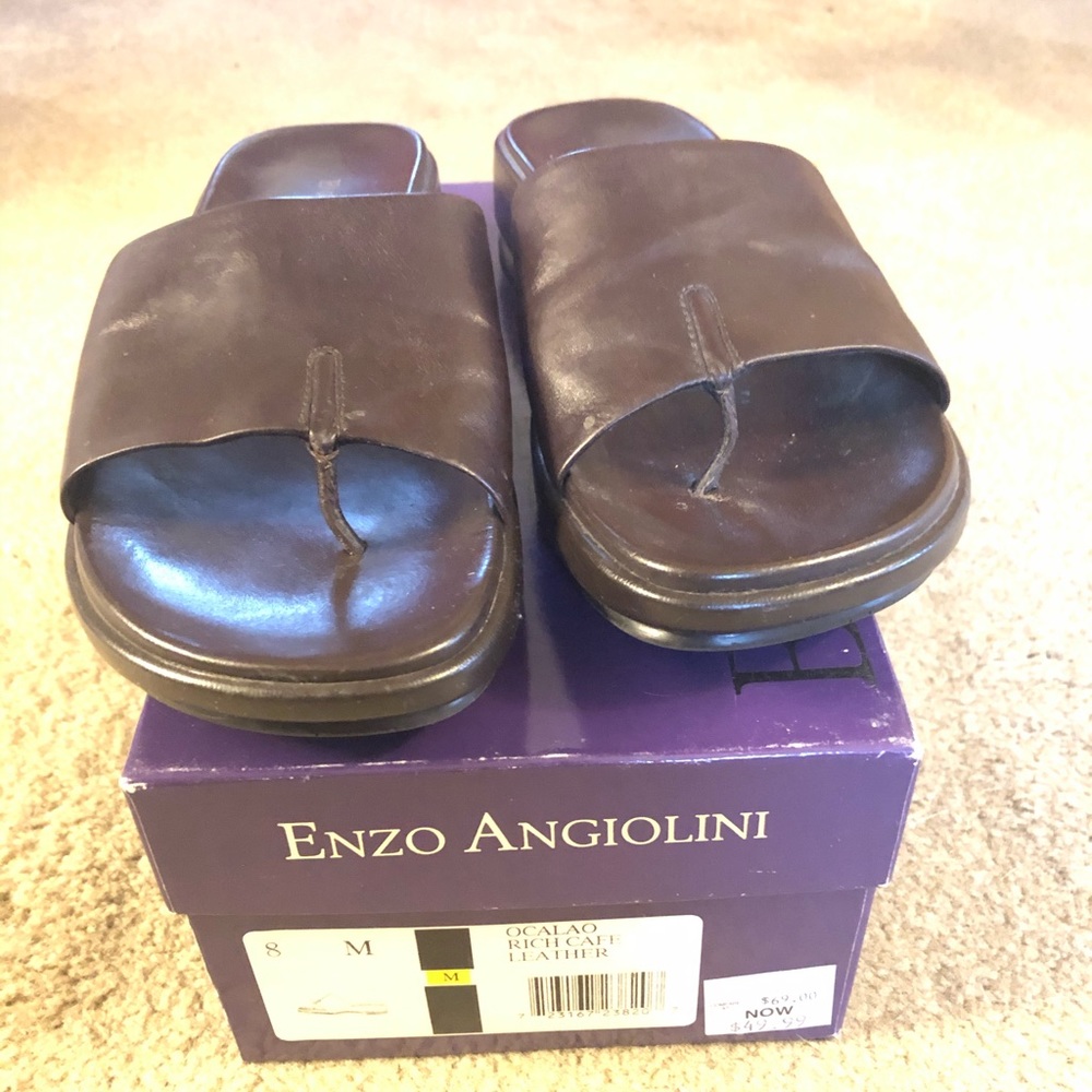 Enzo Angiolini Brown Leather Slides
